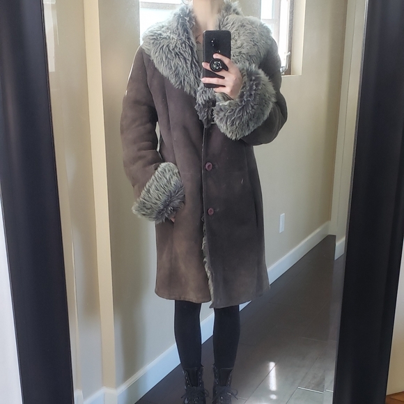 Via Veneto Lamb Shearling Leather Suede Fur Coat - Picture 10 of 14